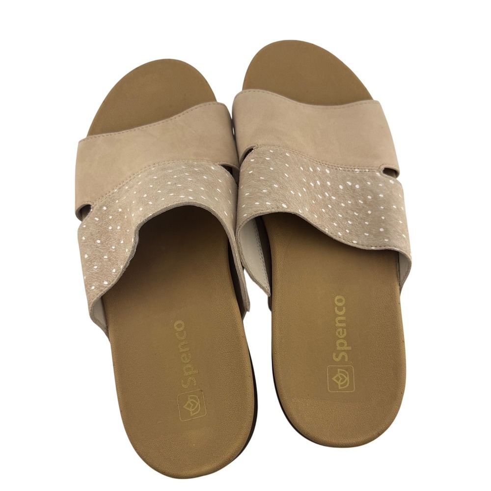 Spenco Slide Sandals Womens 10 B Tan Polka Dot Orthotic Comfort Suede Slides
